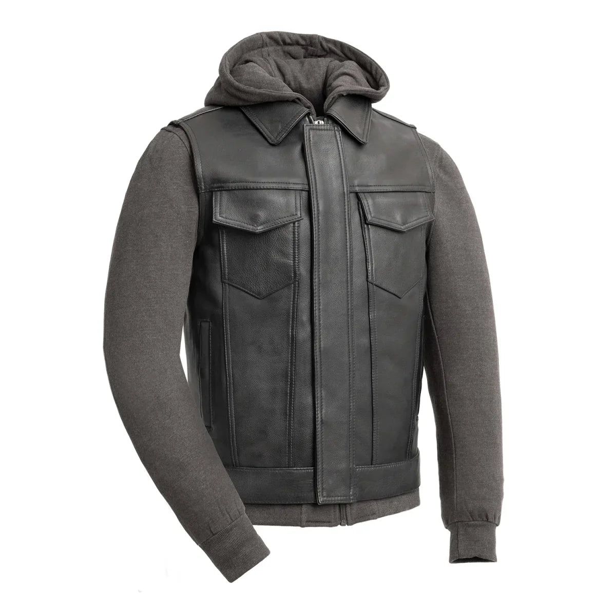 Kent Men's Motorcycle Leather Vest and Hoodie - Lux Ryder