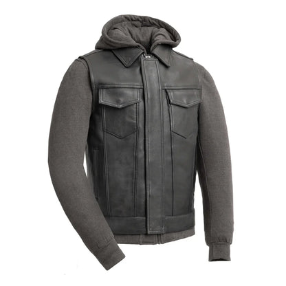 Kent Men's Motorcycle Leather Vest and Hoodie - Lux Ryder