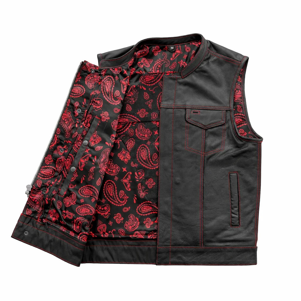 Red leather club style vest | LuxRyder