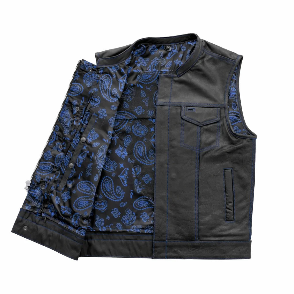 Blue leather club style vest | LuxRyder