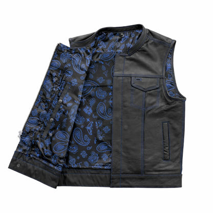 Blue leather club style vest | LuxRyder
