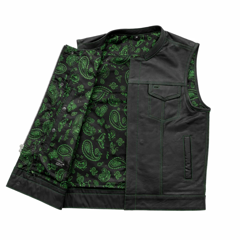 Green leather club style vest | LuxRyder