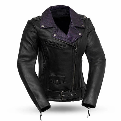 Black leather jacket with purple collar | LuxRyder
