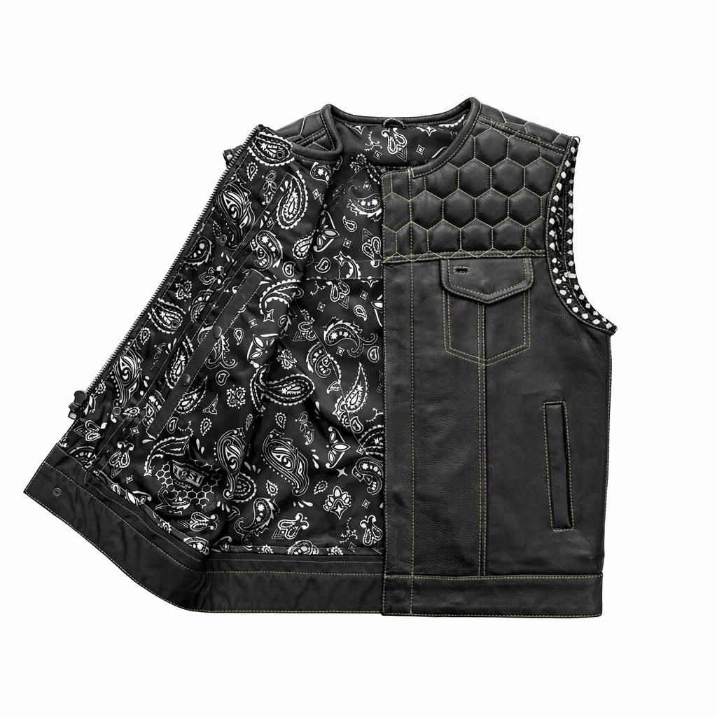 Hornet Men's Club Style Leather Vest - Lux Ryder