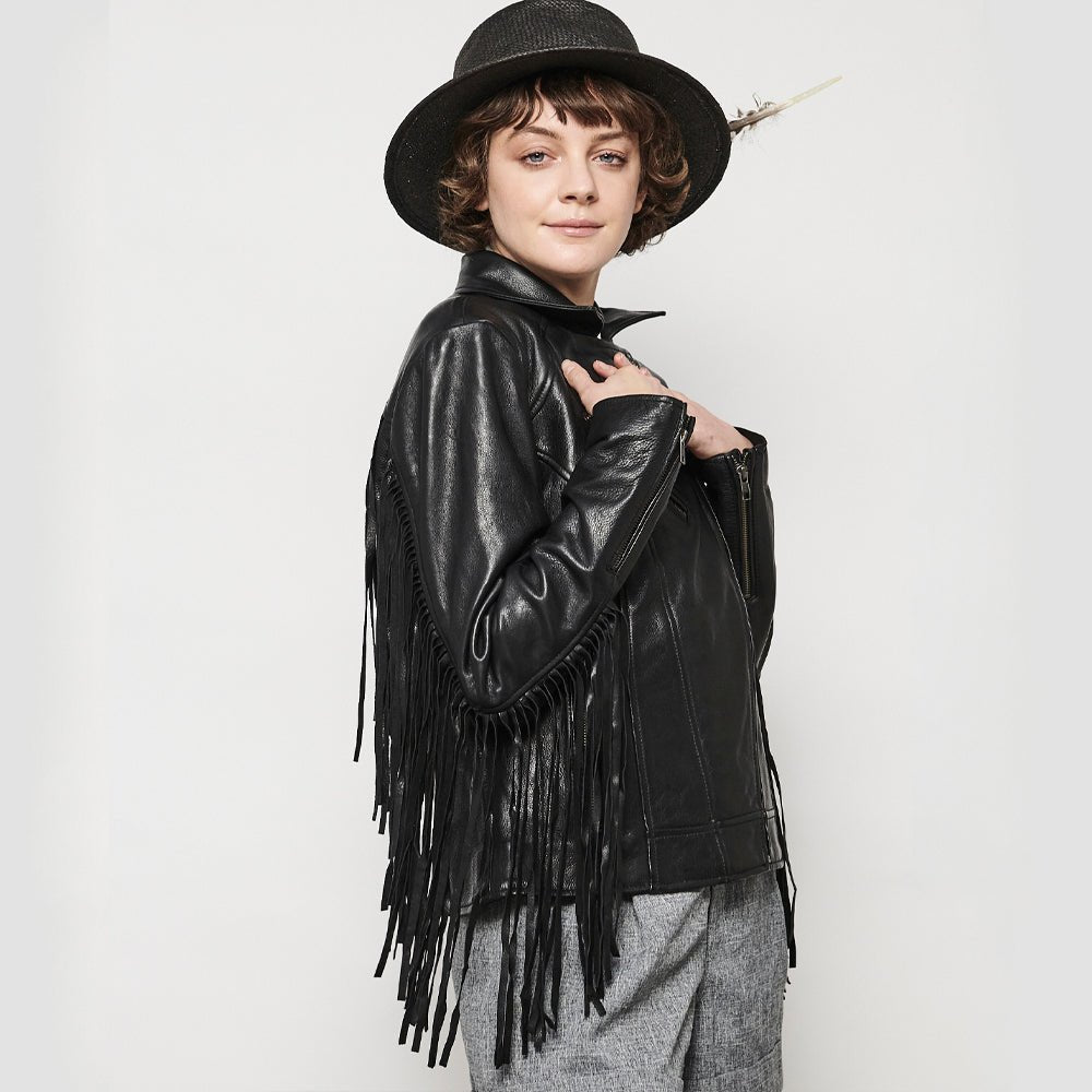 Women’s Leather Motorcycle Jacket with Fringe and All-Season Wear - Lux Ryder