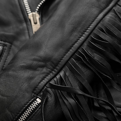 Women’s Leather Motorcycle Jacket with Fringe and All-Season Wear - Lux Ryder