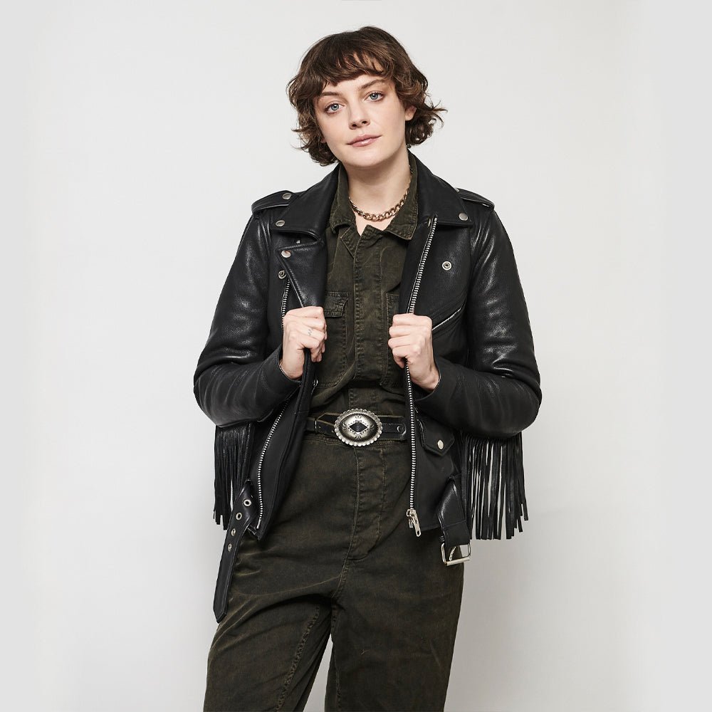 Women’s Leather Motorcycle Jacket with Fringe and All-Season Wear - Lux Ryder