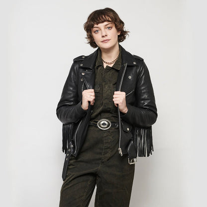 Women’s Leather Motorcycle Jacket with Fringe and All-Season Wear - Lux Ryder