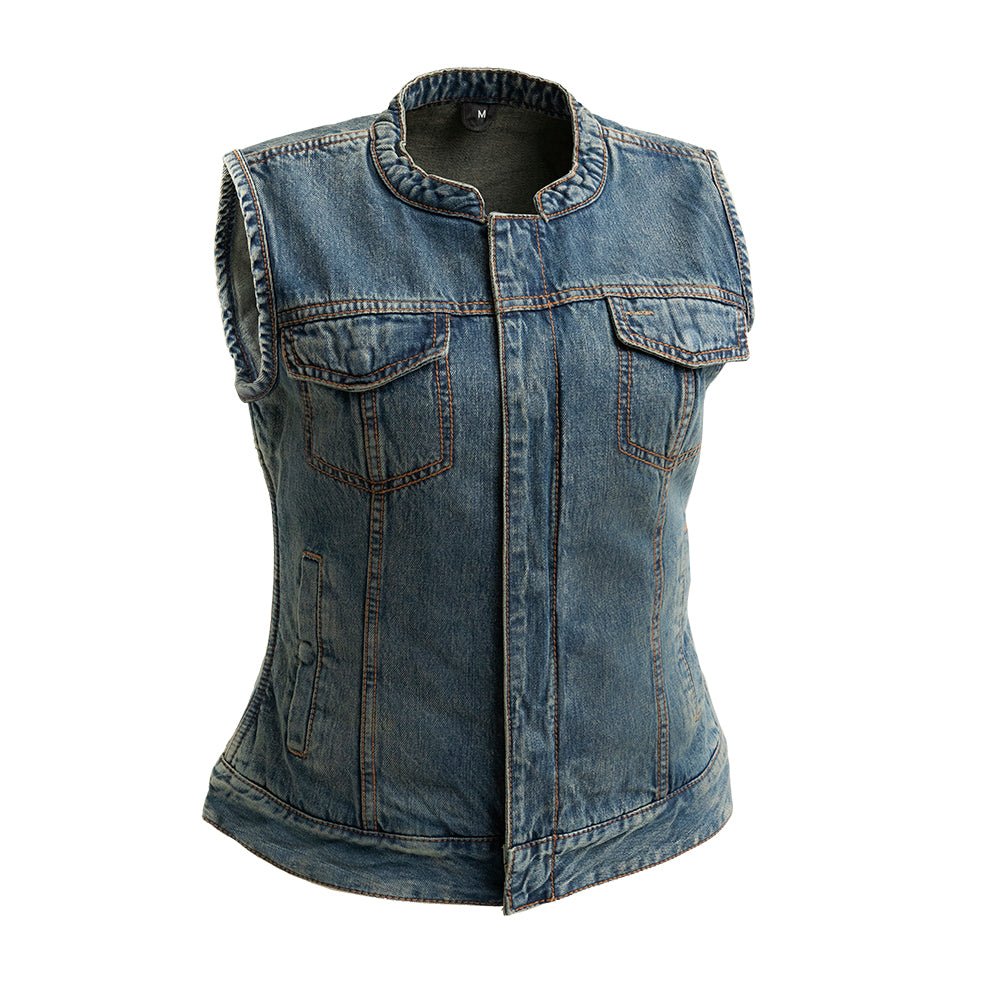 Lexy Women's Motorcycle Vest Denim - Lux Ryder