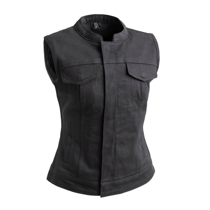 Women Twill Motorcycle Vest – Light Club Style Riding Vest - Lux Ryder