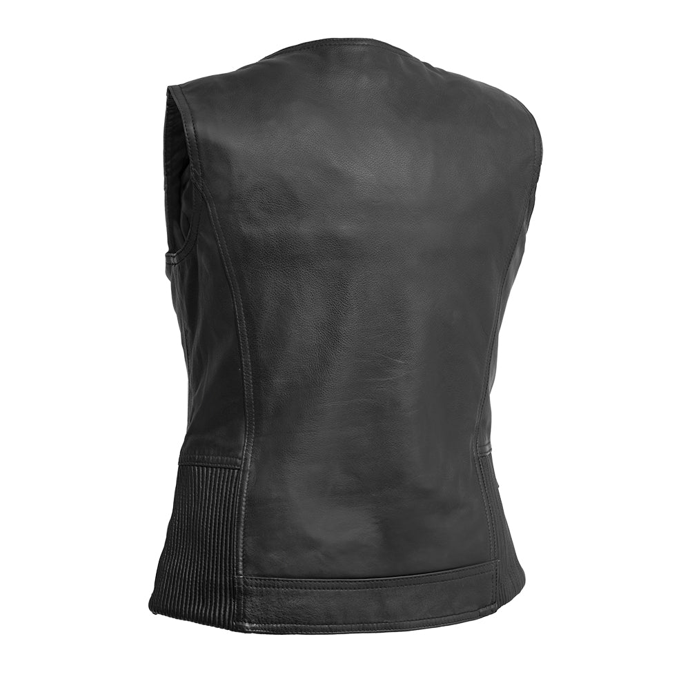 Women Leather Motorcycle Vest – Simple V-Neck Riding Vest - Lux Ryder