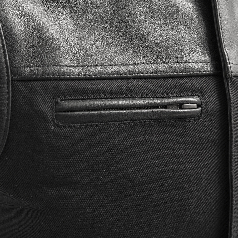 Lowrider Men's Motorcycle Leather/Twill Vest - Lux Ryder