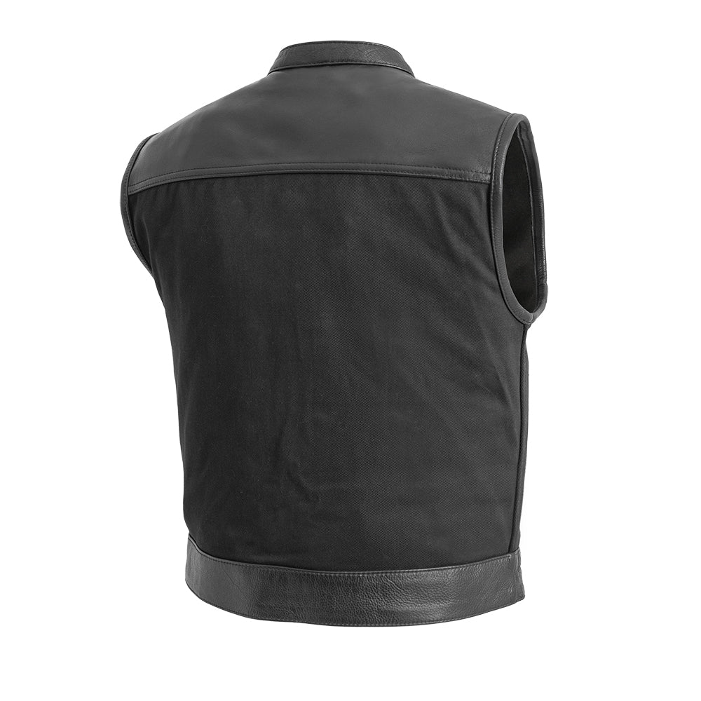 Lowrider Men's Motorcycle Leather/Twill Vest - Lux Ryder