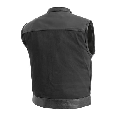 Lowrider Men's Motorcycle Leather/Twill Vest - Lux Ryder