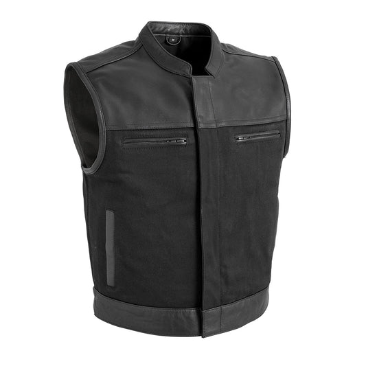 Lowrider Men's Motorcycle Leather/Twill Vest - Lux Ryder