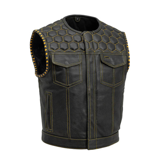 Lowside Hornet Perforated Men's Club Style Leather Vest - Lux Ryder