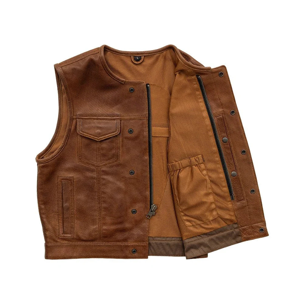 Lowside Men's Perforated Motorcycle Leather Vest - Lux Ryder