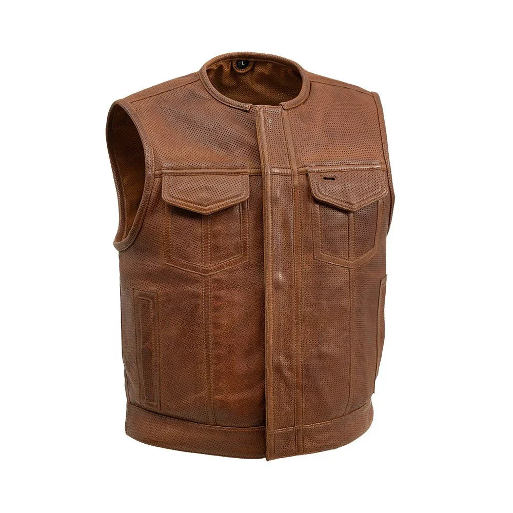 Lowside Men's Perforated Motorcycle Leather Vest - Lux Ryder