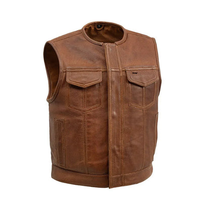 Lowside Men's Perforated Motorcycle Leather Vest - Lux Ryder