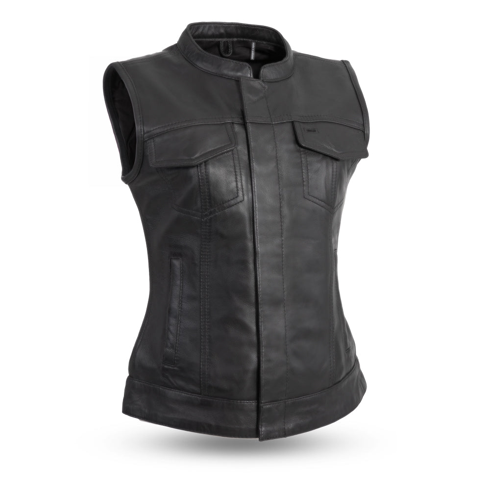 Women Leather Motorcycle Vest – Club Style Riding Vest - Lux Ryder
