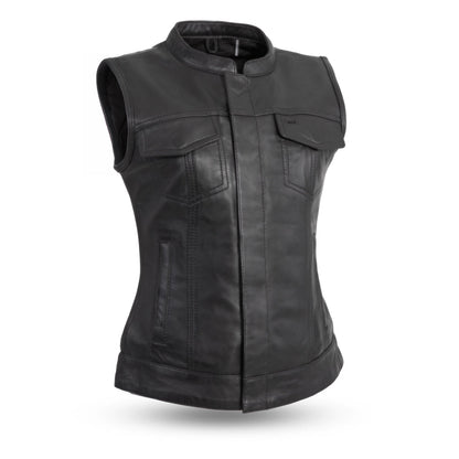Women Leather Motorcycle Vest – Club Style Riding Vest - Lux Ryder