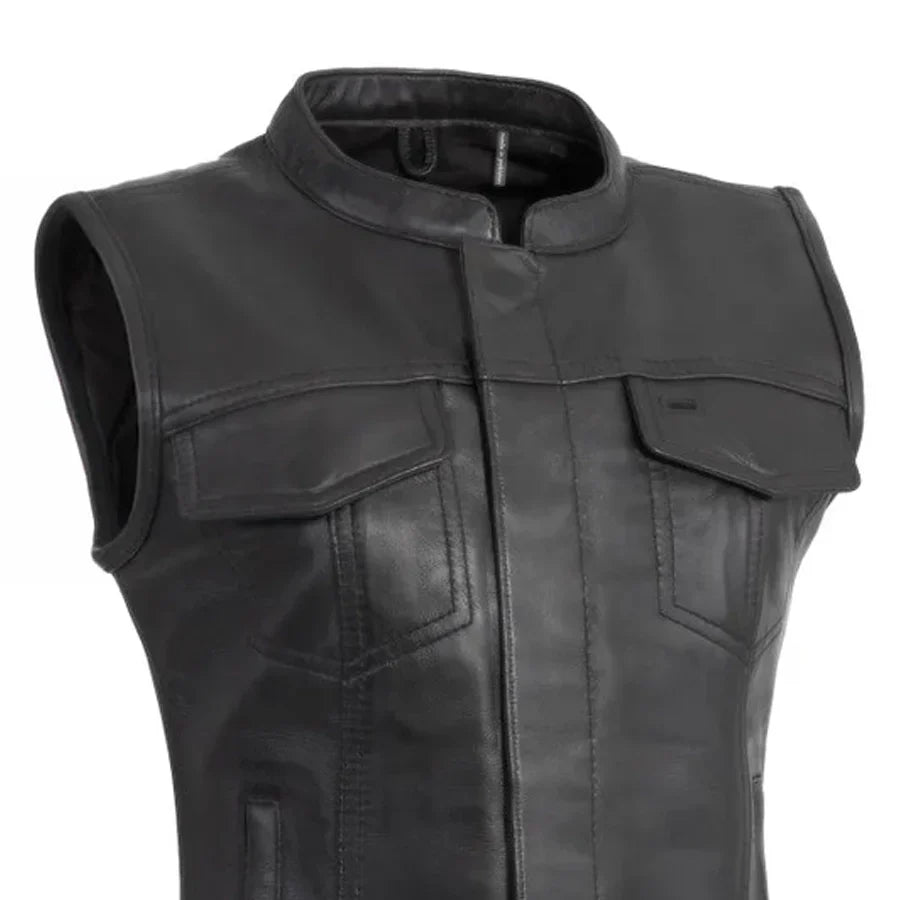 Women Leather Motorcycle Vest – Club Style Riding Vest - Lux Ryder