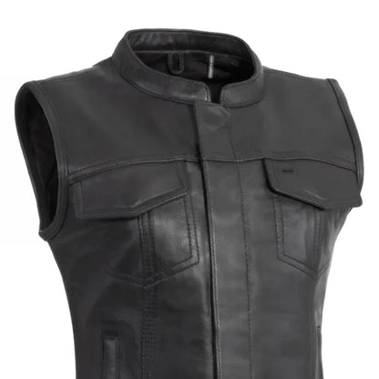 Women Leather Motorcycle Vest – Club Style Riding Vest - Lux Ryder