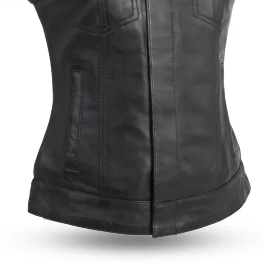 Women Leather Motorcycle Vest – Club Style Riding Vest - Lux Ryder
