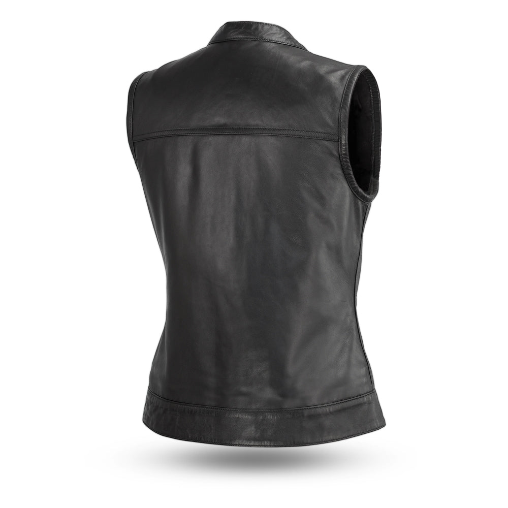 Women Leather Motorcycle Vest – Club Style Riding Vest - Lux Ryder