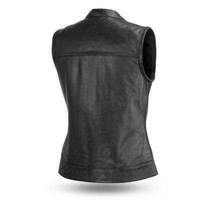 Women Leather Motorcycle Vest – Club Style Riding Vest - Lux Ryder