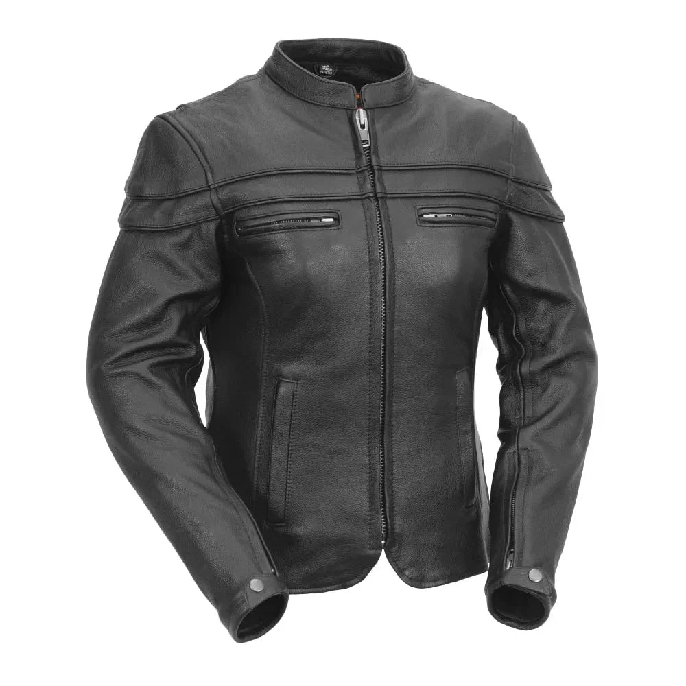 Women’s Leather Motorcycle Jacket with Center Zip and Modern Fit - Lux Ryder