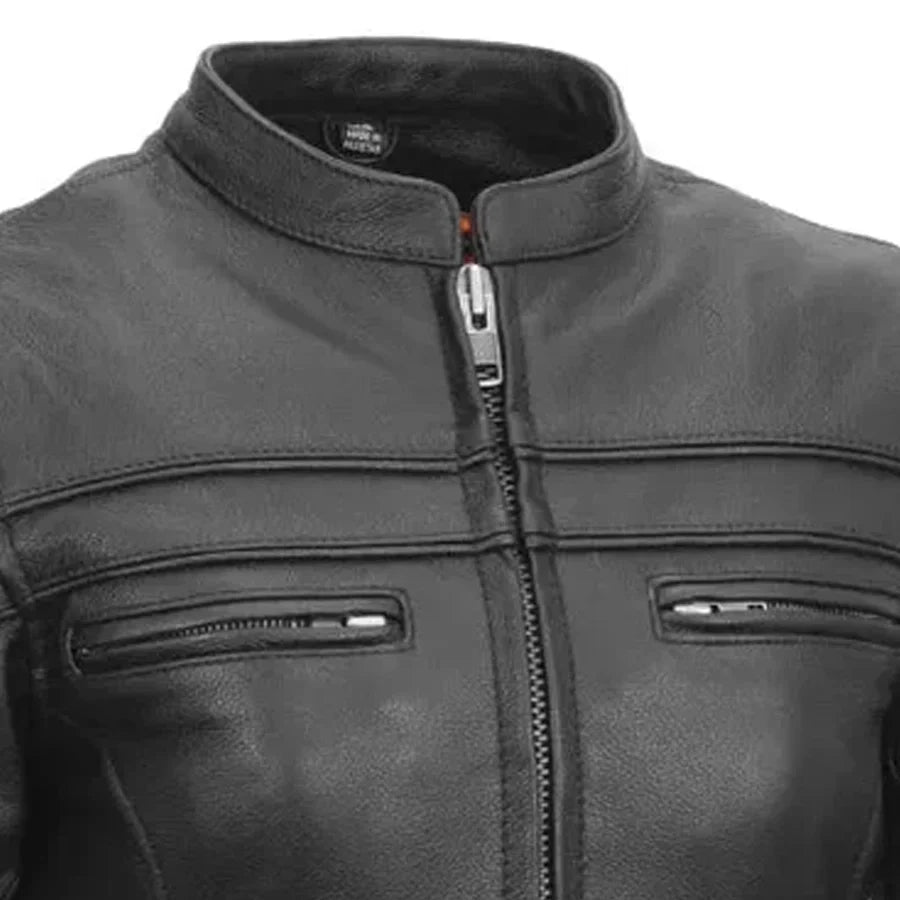 Women’s Leather Motorcycle Jacket with Center Zip and Modern Fit - Lux Ryder