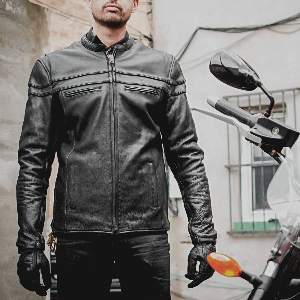 Men’s Leather Motorcycle Jacket with Ventilation and Thermal Liner - Lux Ryder