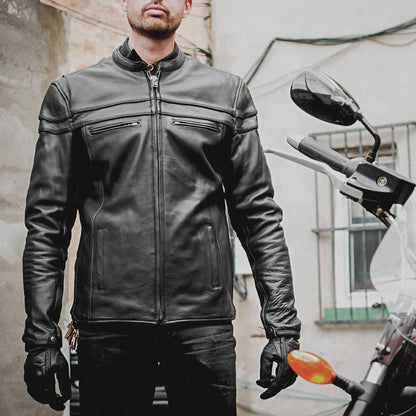Men’s Leather Motorcycle Jacket with Ventilation and Thermal Liner - Lux Ryder