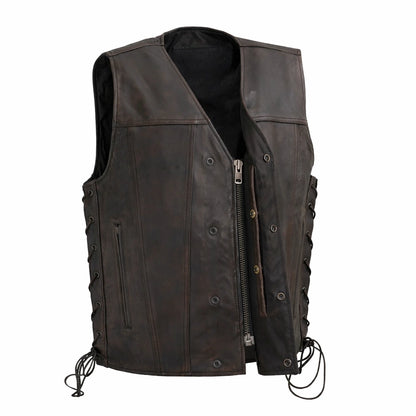 High Roller Men's Motorcycle Leather Vest - Lux Ryder
