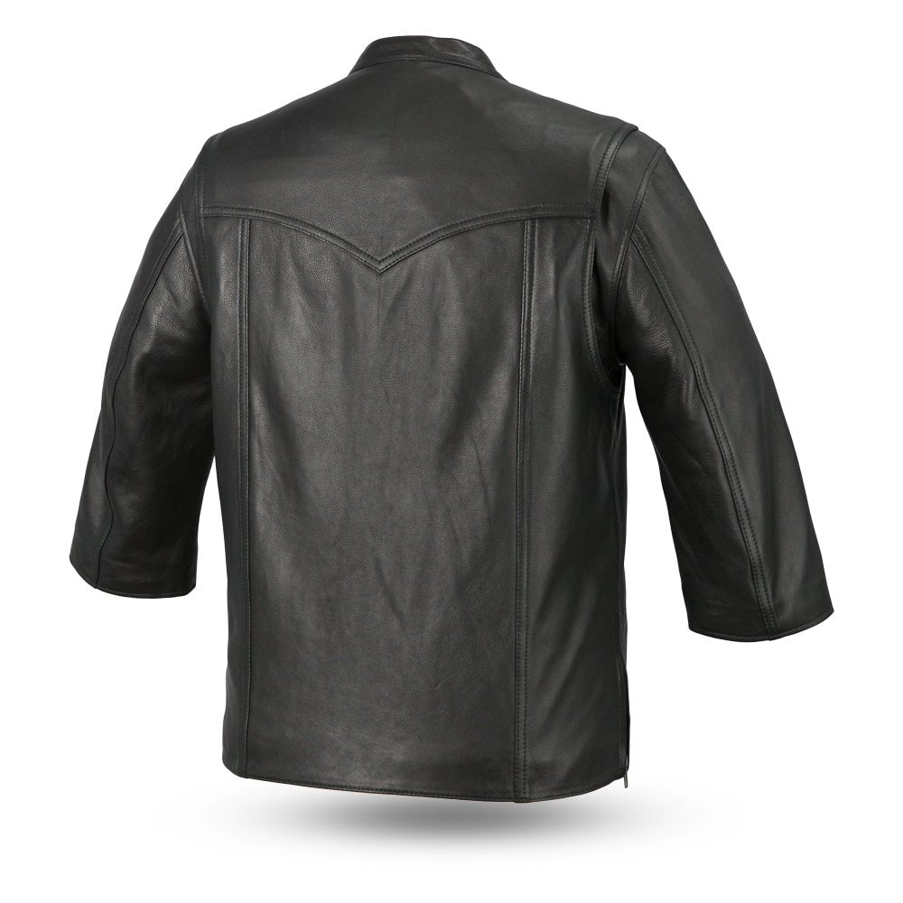 Men’s Leather Motorcycle Riding Overshirt with 3/4 Sleeves - Lux Ryder