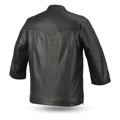 Men’s Leather Motorcycle Riding Overshirt with 3/4 Sleeves - Lux Ryder