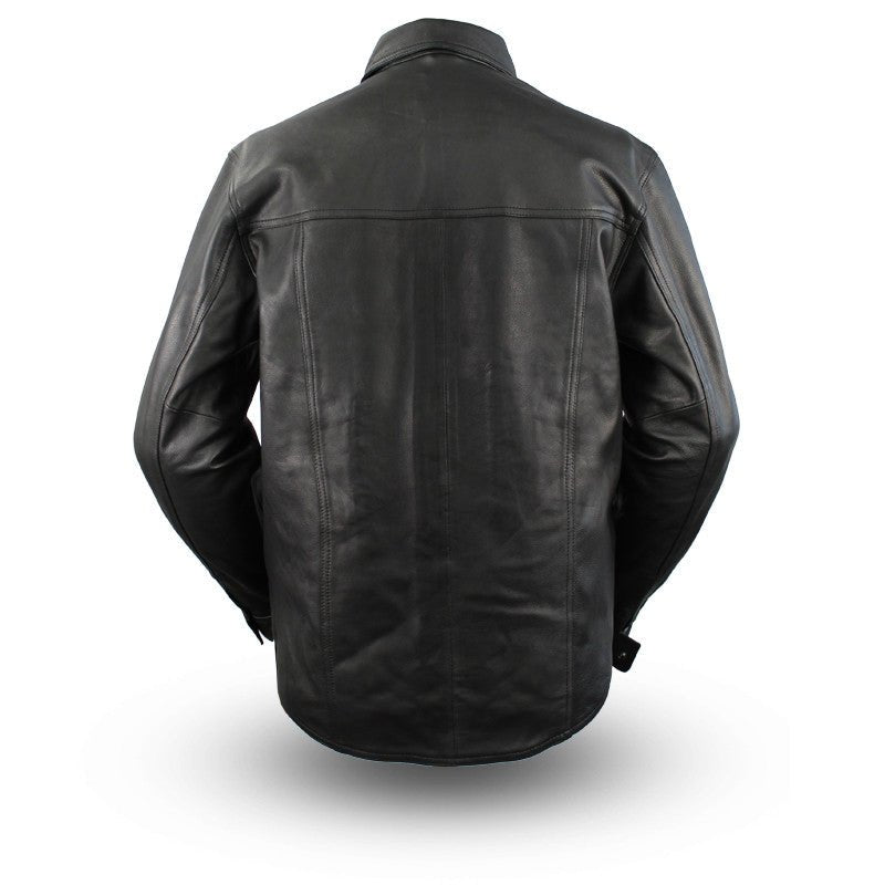 Men’s Leather Motorcycle Riding Shirt with Armor Pockets - Lux Ryder
