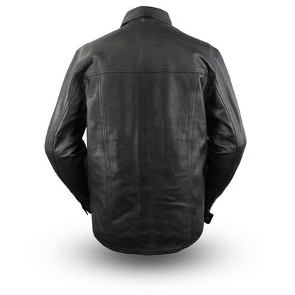 Men’s Leather Motorcycle Riding Shirt with Armor Pockets - Lux Ryder