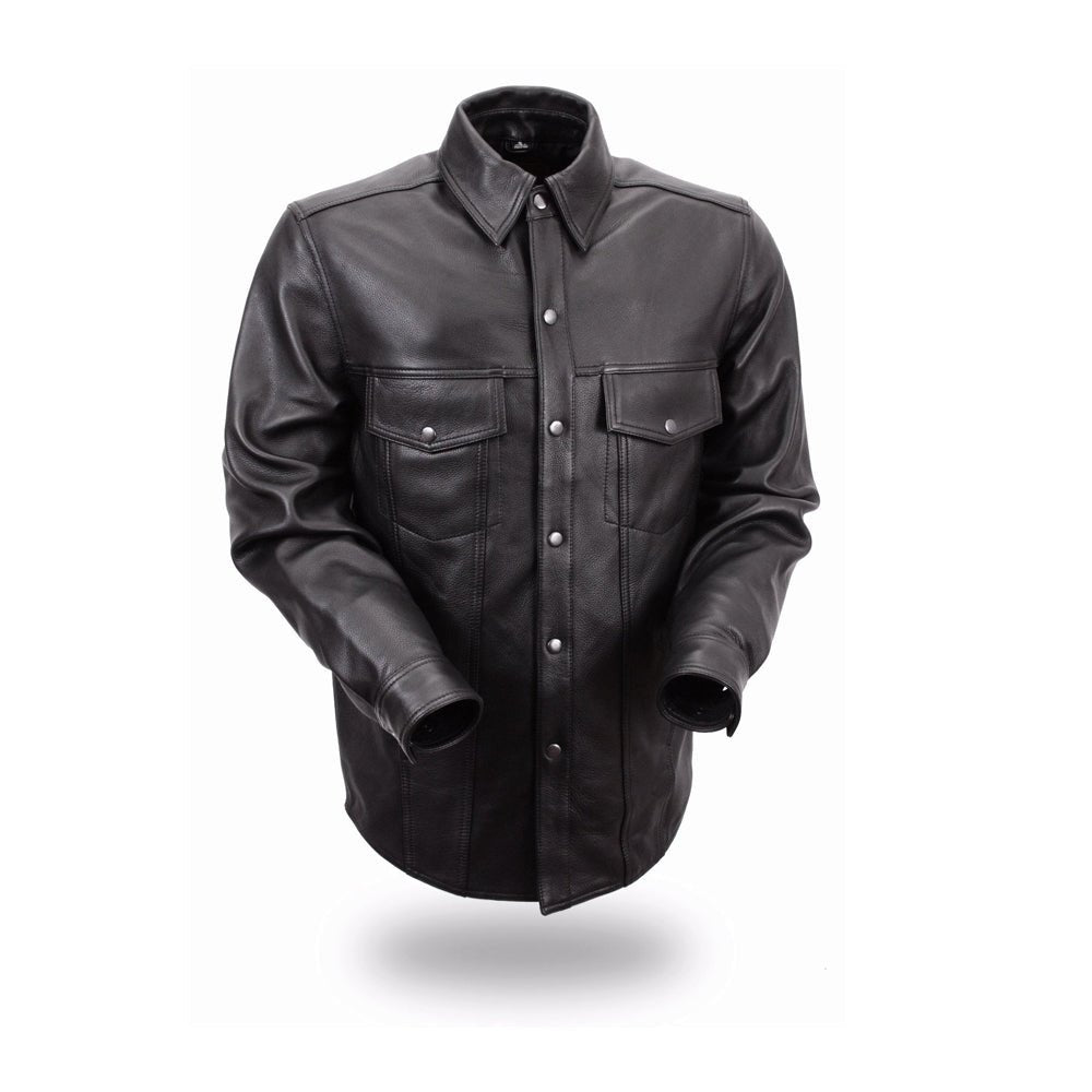 Men’s Leather Motorcycle Riding Shirt with Armor Pockets - Lux Ryder