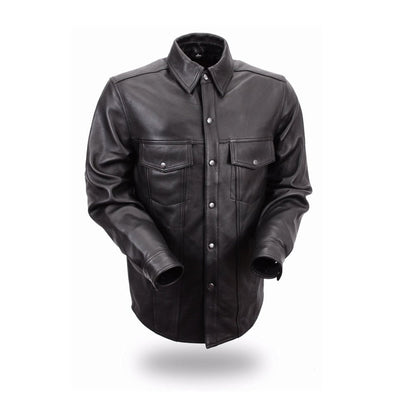 Men’s Leather Motorcycle Riding Shirt with Armor Pockets - Lux Ryder