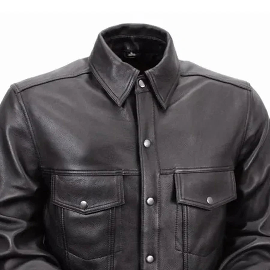 Men’s Leather Motorcycle Riding Shirt with Armor Pockets - Lux Ryder