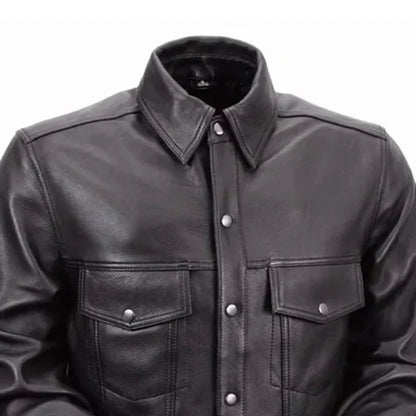 Men’s Leather Motorcycle Riding Shirt with Armor Pockets - Lux Ryder