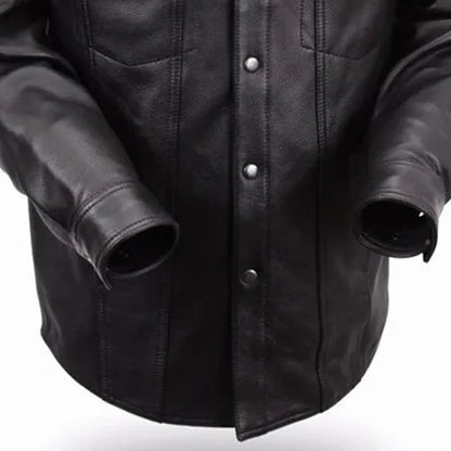 Men’s Leather Motorcycle Riding Shirt with Armor Pockets - Lux Ryder