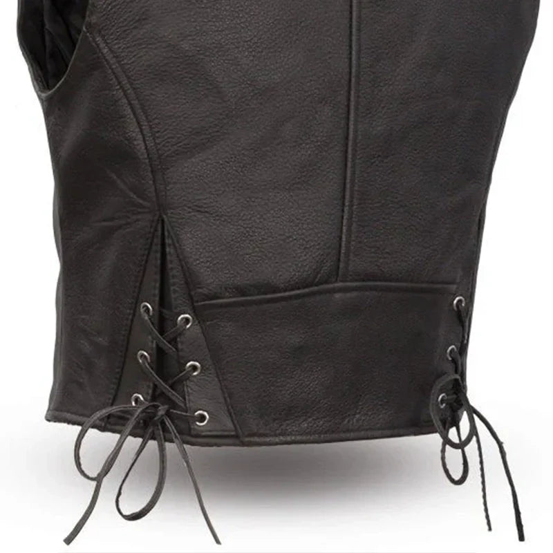 Women Leather Motorcycle Vest – Simple Western Riding Style - Lux Ryder