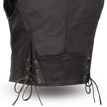 Women Leather Motorcycle Vest – Simple Western Riding Style - Lux Ryder