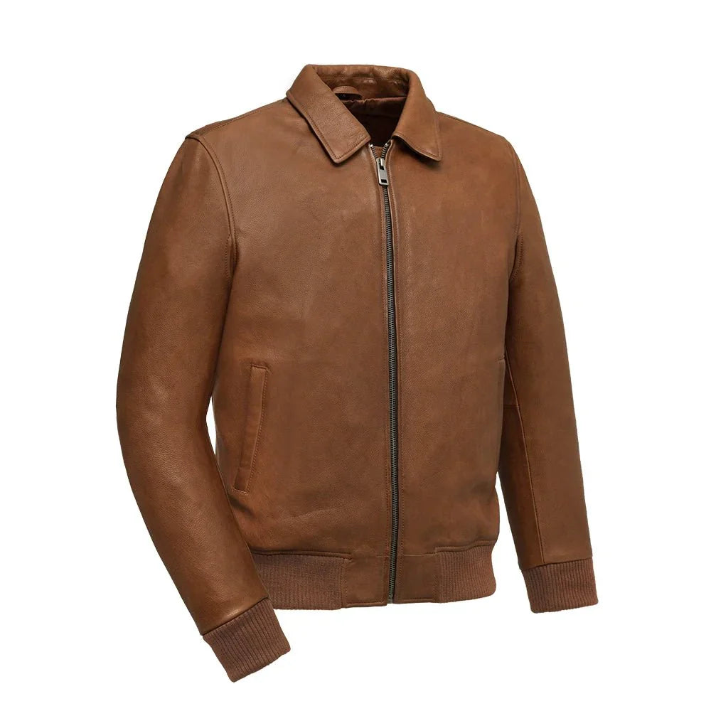 Men’s Leather Motorcycle Bomber Jacket with Armor-Ready Design - Lux Ryder