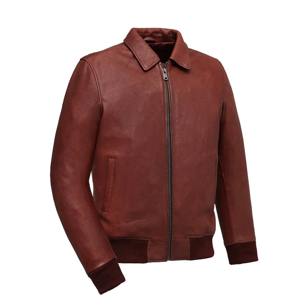 Men’s Leather Motorcycle Bomber Jacket with Armor-Ready Design - Lux Ryder