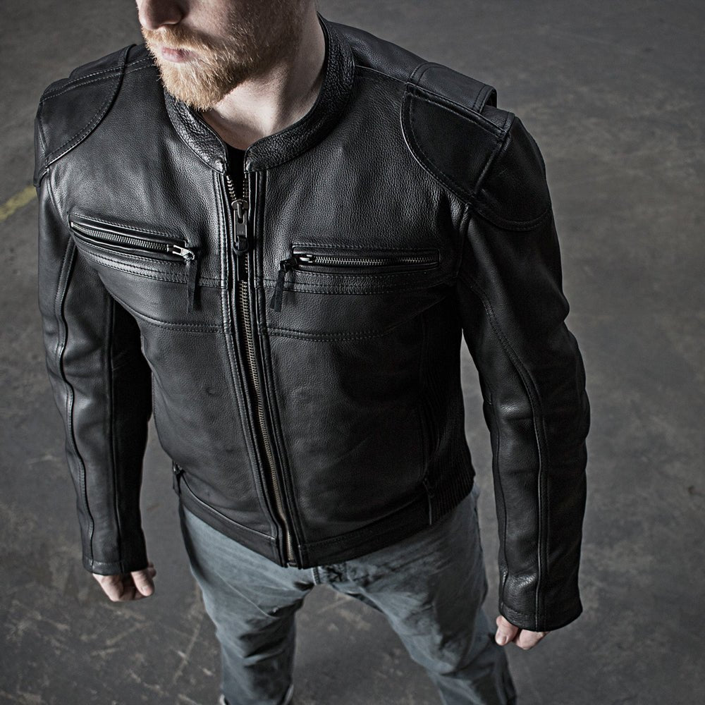 Men’s Leather Motorcycle Jacket with Padded Details and Thermal Liner - Lux Ryder