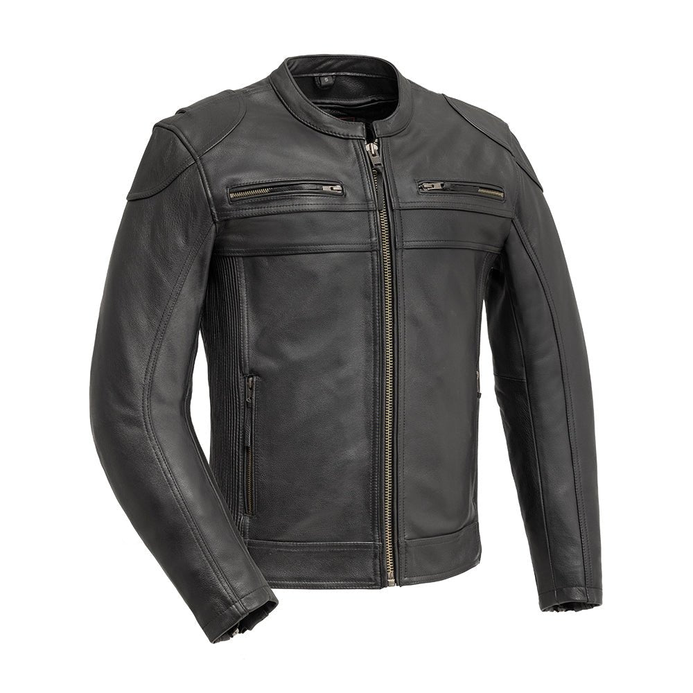Men’s Leather Motorcycle Jacket with Padded Details and Thermal Liner - Lux Ryder